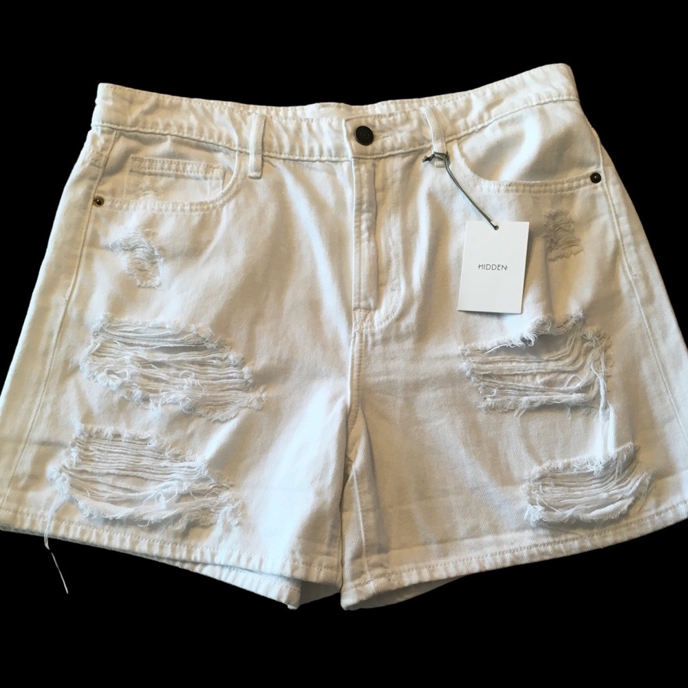 Hidden NWT White High-Rise Riley Boyfriend Shorts Misses Size L